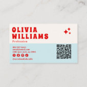 レトロはっきりしたブルー市松模様にGroovy QRコードファンキー 名刺 (裏面)