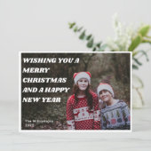 レトロはっきりしたホワイト文字オーバーレイ写真クリスマスイヤー シーズンカード (スタンド正面)