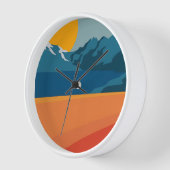 レトロはっきりしたマウンテンシーン – 赤と青のミニマリス 壁時計 (傾斜)