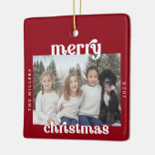 レトロはっきりしたメリークリスマス赤い写真 セラミックオーナメント (左)