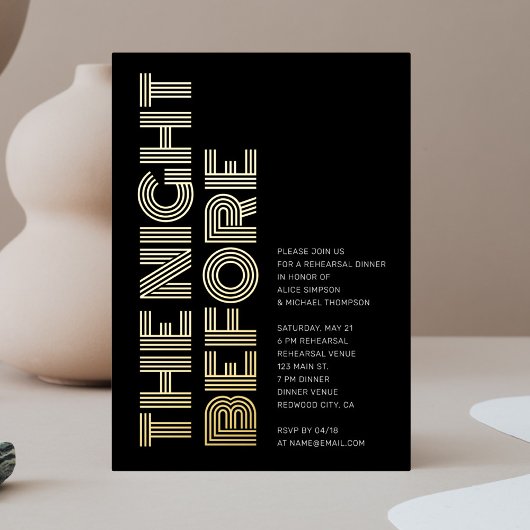 レトロはっきりしたモノグラムリハーサルディナー 箔招待状