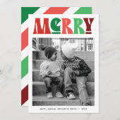 レトロはっきりしたレッドとグリーンホリデーフォトカード シーズンカード (正面/裏面)