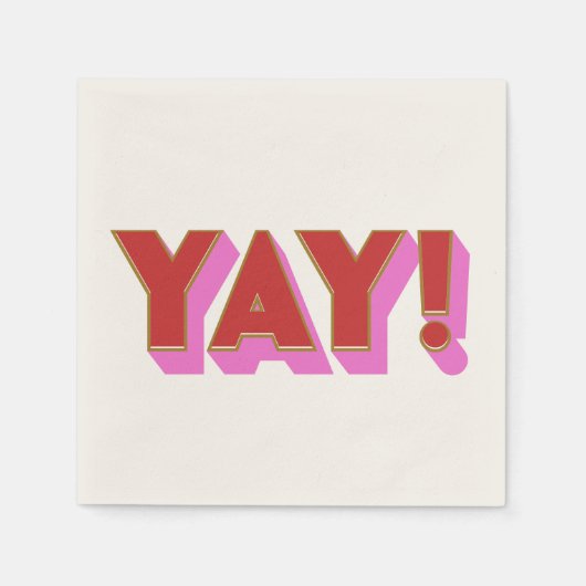 レトロはっきりしたレッドピンクYAYおめでとうパーティー スタンダードカクテルナプキン (正面)