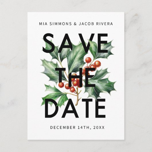 レトロはっきりしたヴィンテージHolly日付の保存 ポストカード (正面)