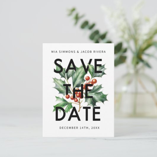 レトロはっきりしたヴィンテージHolly日付の保存 ポストカード (スタンド正面)