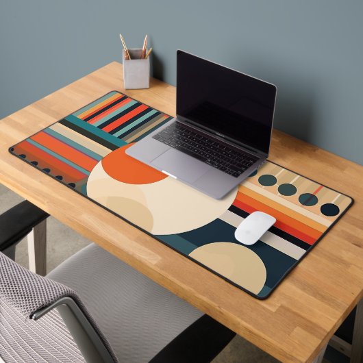 レトロはっきりした円とストライプ1 / 6 デスクマット (オフィス2)