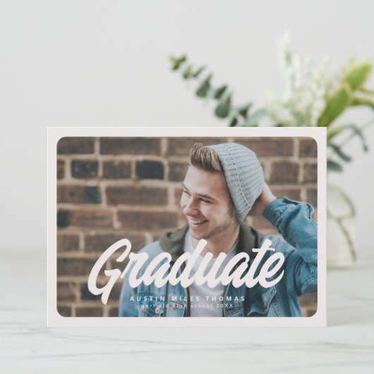 レトロはっきりした卒業写真アナウンスメントカード 案内状 (スタンド正面)