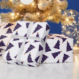 レトロはっきりした市松模様にクリスマスツリーパターン ラッピングペーパー