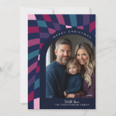 レトロはっきりした市松模様に写真クリスマスカード 案内状 (正面)