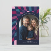 レトロはっきりした市松模様に写真クリスマスカード 案内状 (スタンド正面)