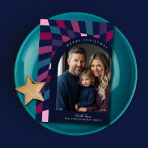 レトロはっきりした市松模様に写真クリスマスカード