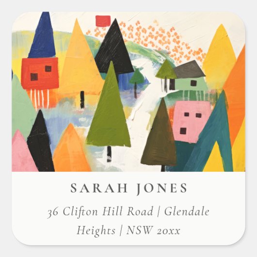 レトロはっきりした抽象芸術クリスマスの風景住所 スクエアシール (正面)