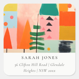 レトロはっきりした抽象芸術クリスマスの風景住所 スクエアシール