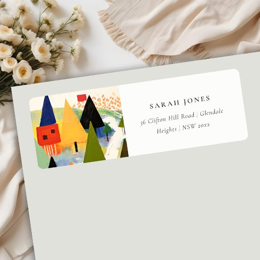 レトロはっきりした抽象芸術クリスマスの風景住所 ラベル