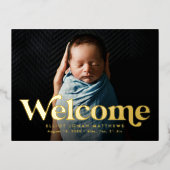 レトロはっきりした歓迎の出産案内はがき 箔シーズンポストカード (正面)