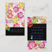 レトロはっきりした熱帯の花，ハイビスカス 名刺 (正面/裏面)