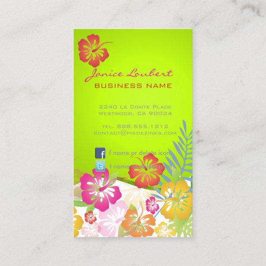 レトロはっきりした熱帯の花,ハイビスカス 名刺 (裏面)