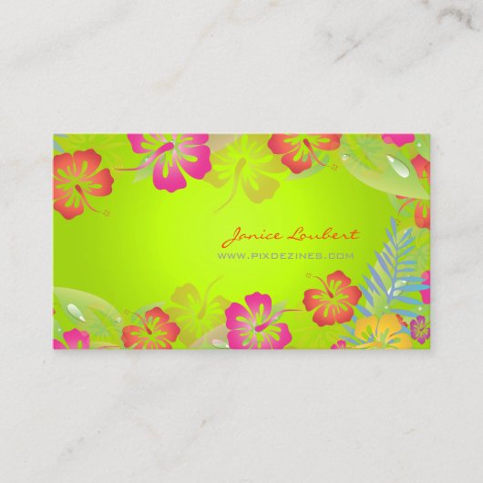 レトロはっきりした熱帯の花,ハイビスカス 名刺 (正面)