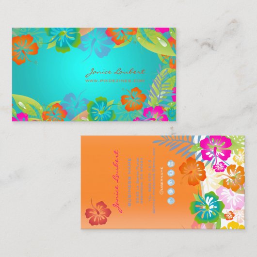レトロはっきりした熱帯花ハイビスカス 名刺 (正面/裏面)