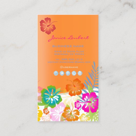 レトロはっきりした熱帯花ハイビスカス 名刺 (裏面)