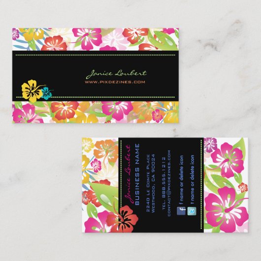 レトロはっきりした熱帯花 名刺 (正面/裏面)