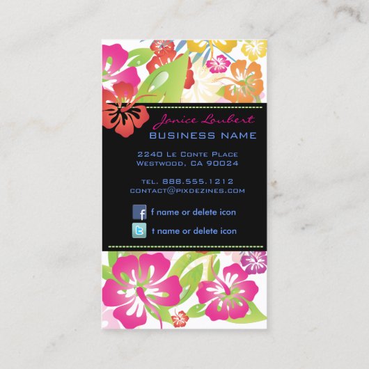 レトロはっきりした熱帯花 名刺 (裏面)