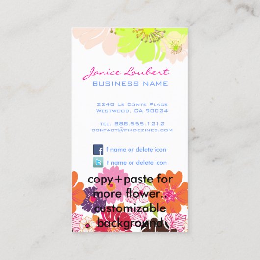 レトロはっきりした熱帯花/DIY背景色 名刺 (裏面)