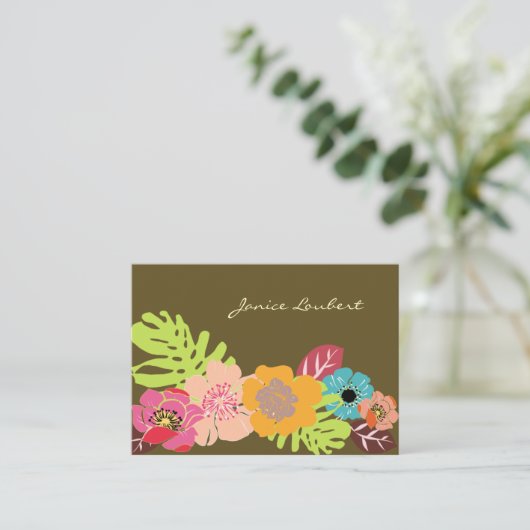 レトロはっきりした熱帯花/DIY背景 名刺 (スタンド正面)