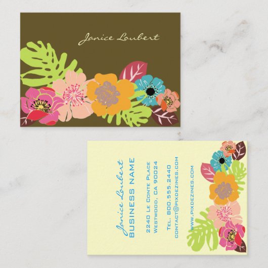 レトロはっきりした熱帯花/DIY背景 名刺 (正面/裏面)