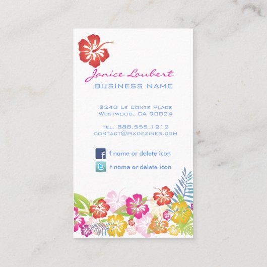 レトロはっきりした熱帯花/DIY背景 名刺 (裏面)