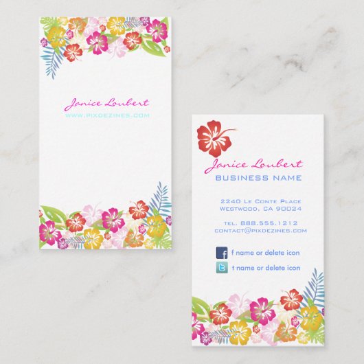 レトロはっきりした熱帯花/DIY背景 名刺 (正面/裏面)