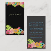 レトロはっきりした熱帯花/DIY背景 名刺 (正面/裏面)