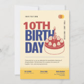 レトロはっきりした第10誕生日招待状 招待状 (正面)