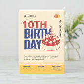 レトロはっきりした第10誕生日招待状 招待状 (スタンド正面)