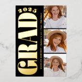 レトロはっきりした金ゴールド2025卒業パーティー4写真 箔招待状 (正面)