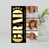 レトロはっきりした金ゴールド2025卒業パーティー4写真 箔招待状 (立ち正面)