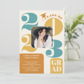 レトロはっきりした2023テラコッタティール（緑がかった色）5写真卒業 招待状 (スタンド正面)