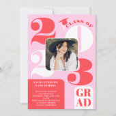 レトロはっきりした2023ピンクレッド5写真卒業 招待状 (正面)