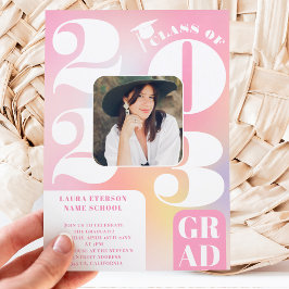 レトロはっきりした2023ホログラフィック5枚の写真の卒業 招待状