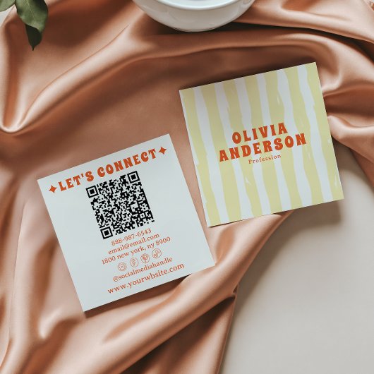 レトロはっきりした70のBoho GroovyトレンディーファンキーQRコード スクエア名刺