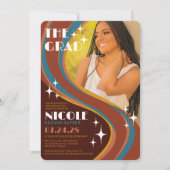 レトロはっきりした70ズレインボースワールカジュアル卒業 招待状 (正面)