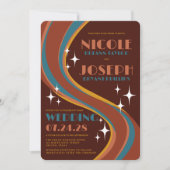 レトロはっきりした70年代レインボー・スワール結婚ズ 招待状 (正面)