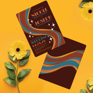 レトロはっきりした70年代レインボー・スワール結婚ズ 招待状