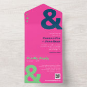 レトロはっきりしたGroovy BrightアンパサンドQRコー結婚ド オールインワン招待状 (内側)