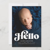 レトロはっきりしたhello cute blue photo誕生 案内状 (正面)