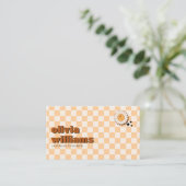 レトロはっきりしたQRコードボホグルーヴィー笑顔の花 名刺 (スタンド正面)