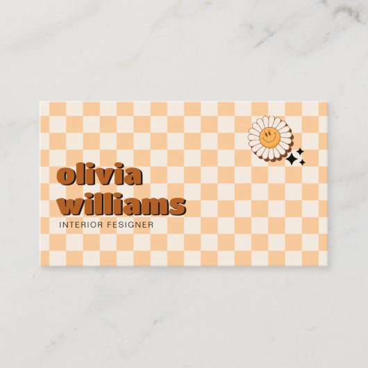 レトロはっきりしたQRコードボホグルーヴィー笑顔の花 名刺 (正面)