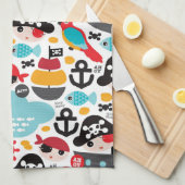 レトロはイラストレーションの航行を略奪します キッチンタオル (四つ折り)