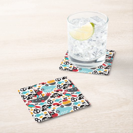 レトロはイラストレーションの航行を略奪します スクエアペーパーコースター (インサイチュ)