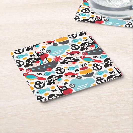 レトロはイラストレーションの航行を略奪します スクエアペーパーコースター (アングル)